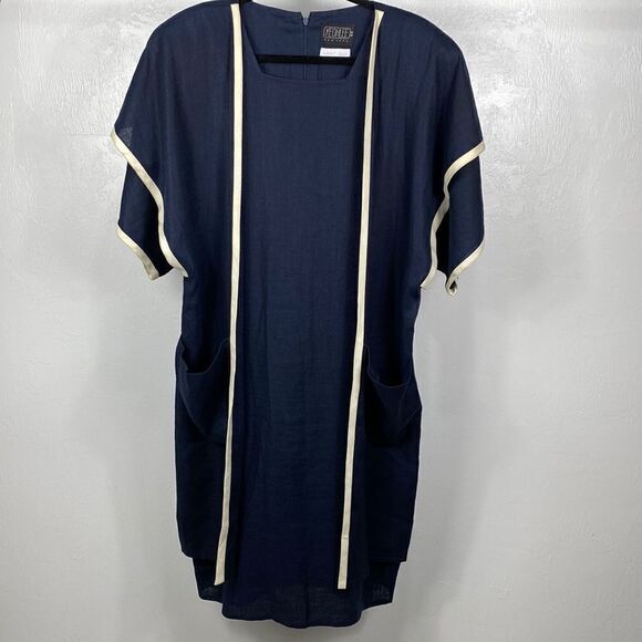 Yeohlee New York Bonwit Teller Vintage Navy Blue Short Sleeve Dress Size XL - Picture 1 of 12